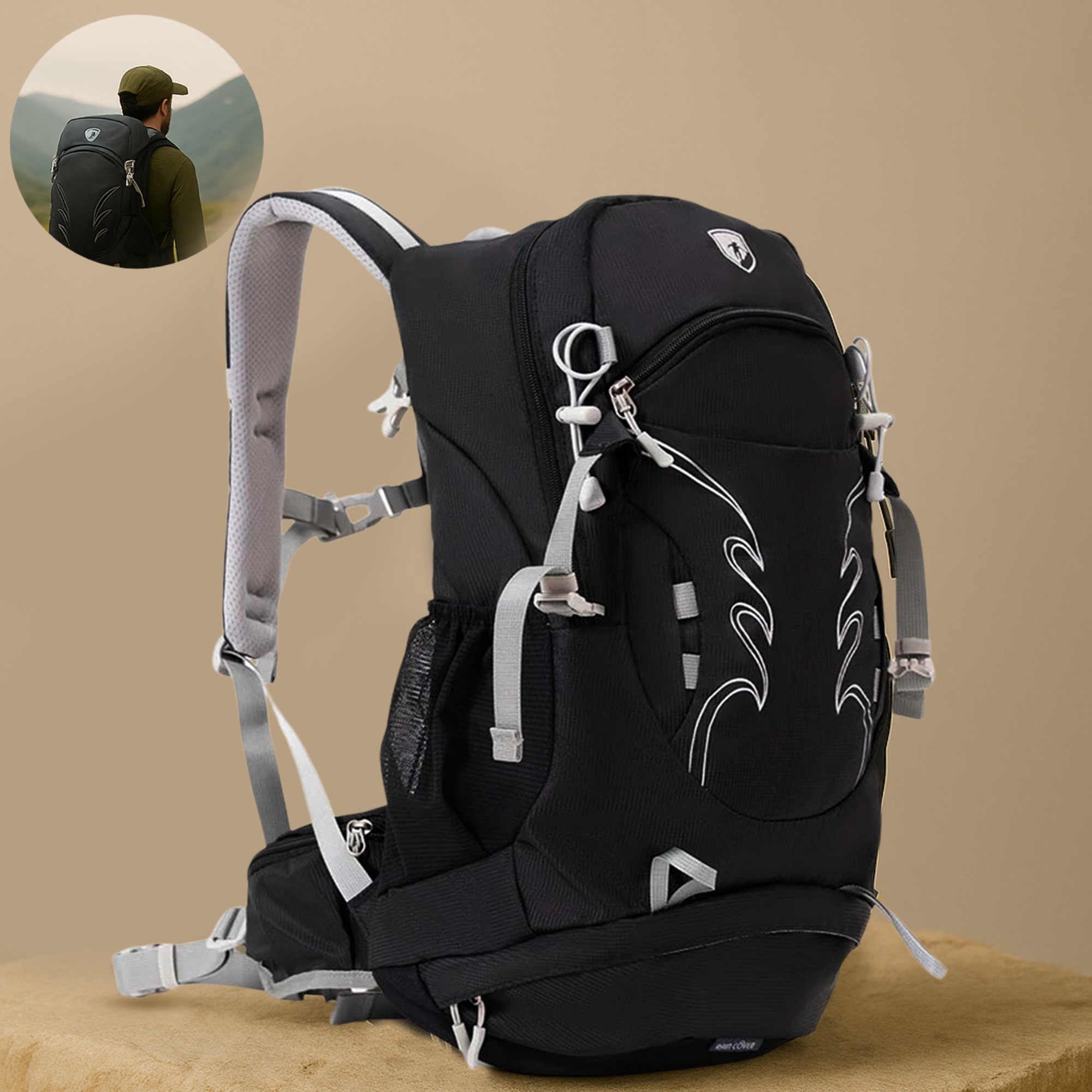 AeroTrail – Hiking Rucksack 30L | Breathable Ergonomic Back System with Rain Cover | Day Hiking Pack for Men & Women