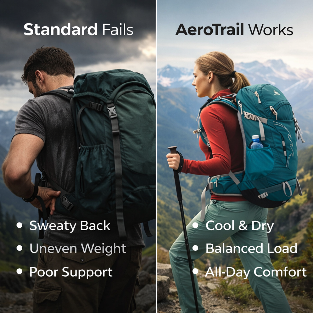AeroTrail – Hiking Rucksack 30L | Breathable Ergonomic Back System with Rain Cover | Day Hiking Pack for Men & Women