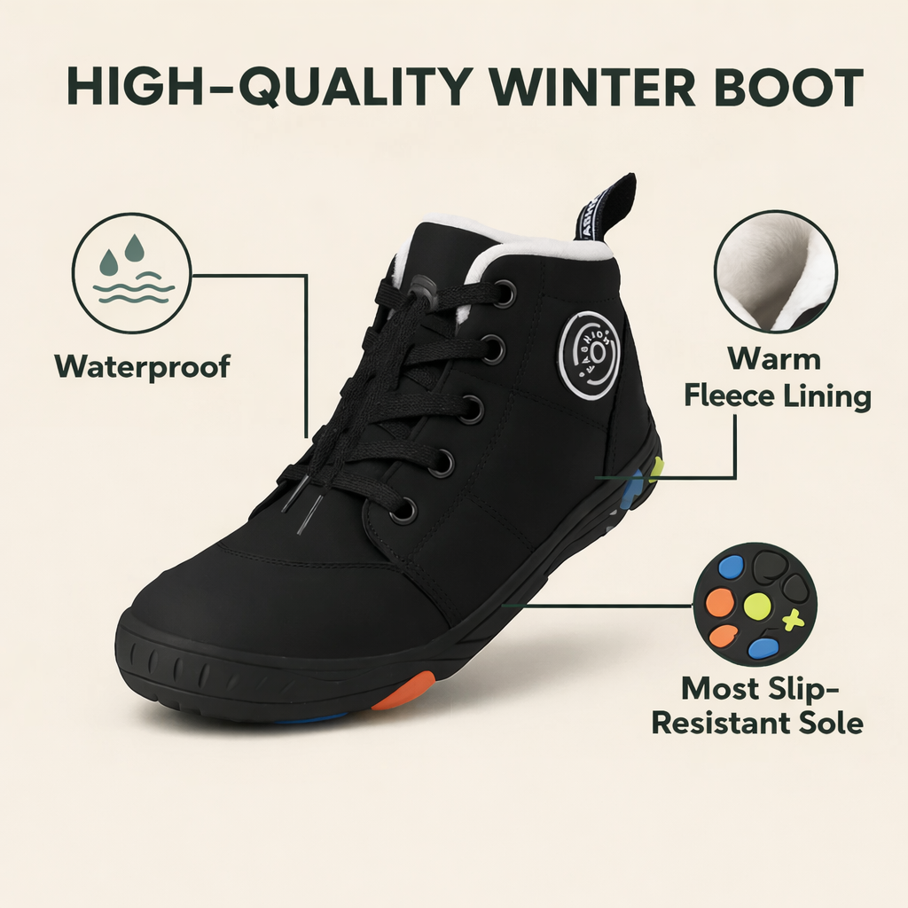 NordTrek – Kids Waterproof Barefoot Winter Boots | Warm Insulated Non-Slip Flexible Sole | Snow Outdoor Shoes for Children